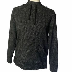 Champion Mock Neck Hoodie Sweatershirt Heathered Gray Black Stripe Womens XS